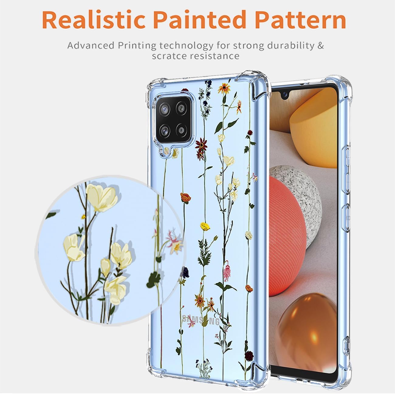 Funda para Galaxy A42 5G, Samsung M42 5G SM-A426 con protector de pantalla, funda transparente con patrones de jardín de flores, funda protectora