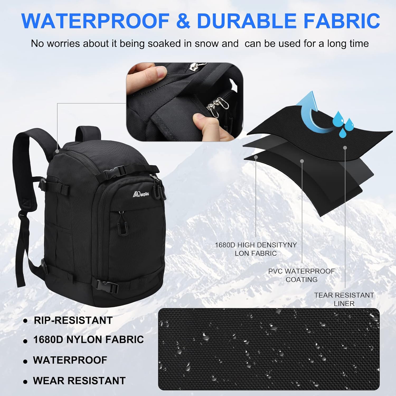 MoopGou Bolsa para botas de esquí, mochila de viaje impermeable de 50 L para botas de esquí, casco de esquí, gafas, guantes, ropa y accesorios de