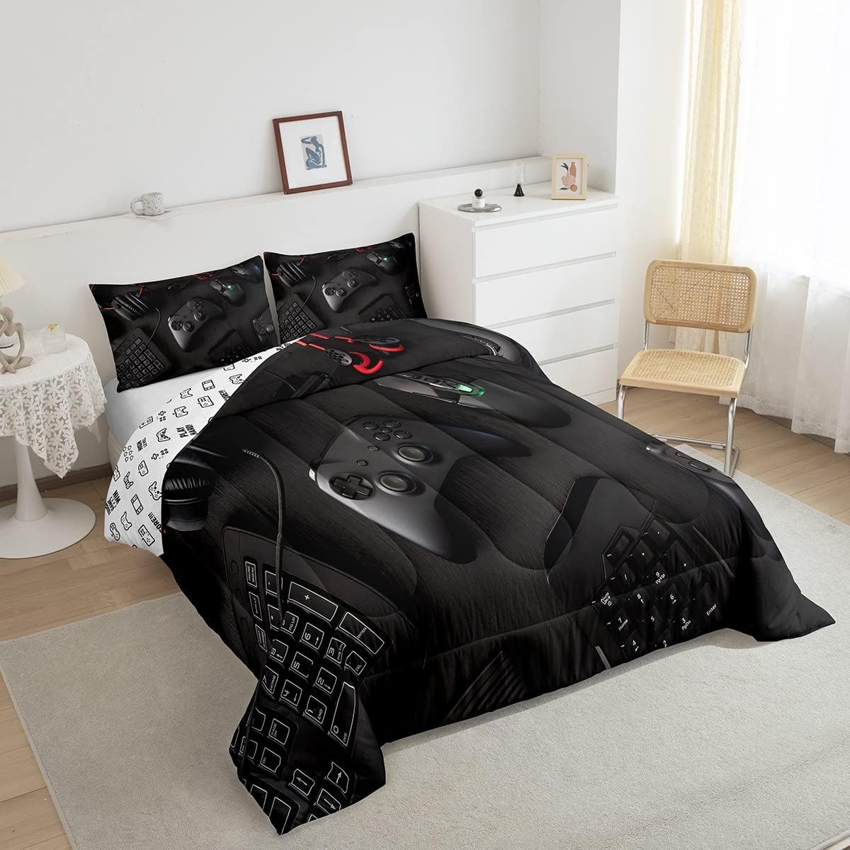 Edredón moderno con estampado de consola de videojuegos, juego de ropa de cama para niños y jóvenes, juego de ropa de cama de videojuegos con