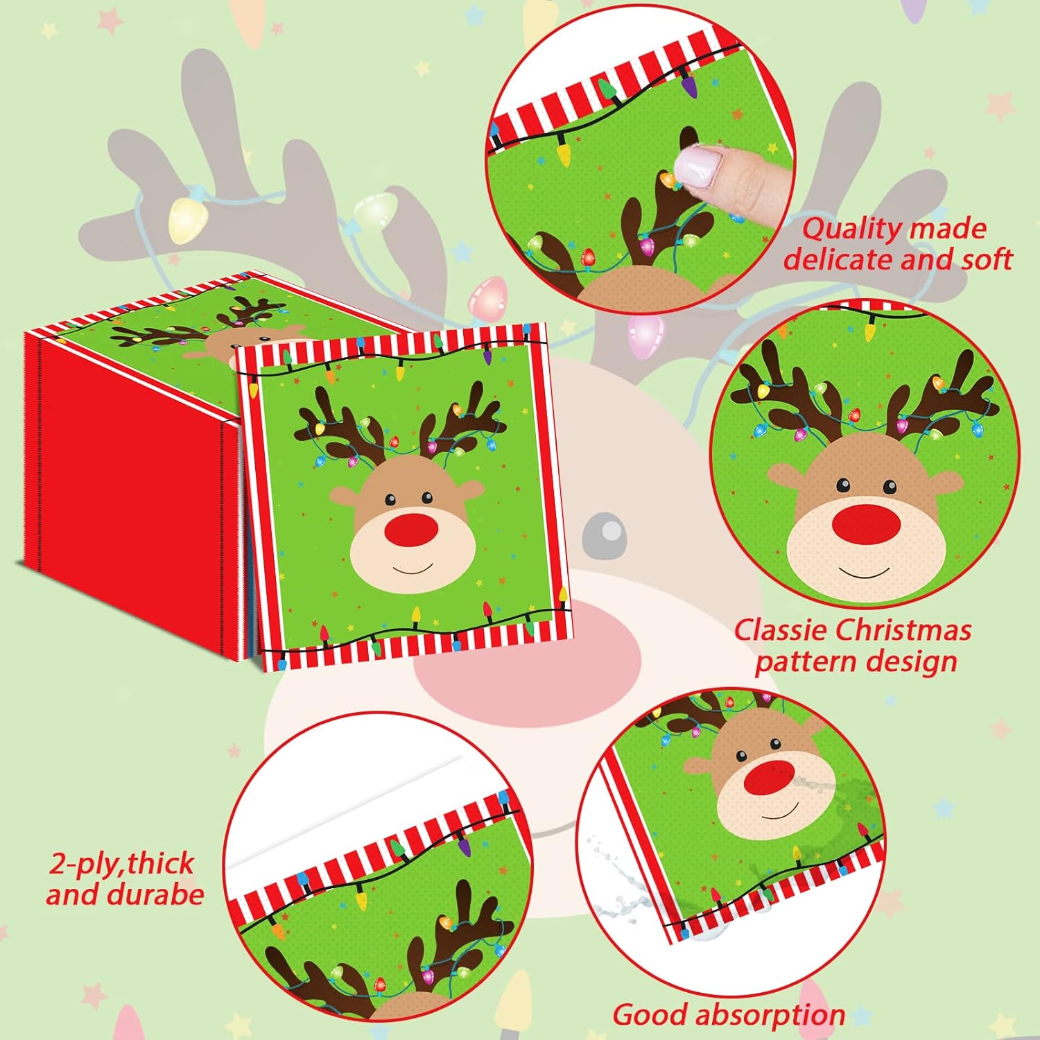 Servilletas de renos de Navidad para suministros de fiesta de Feliz Navidad, servilletas de papel desechables para invitados, servilletas de