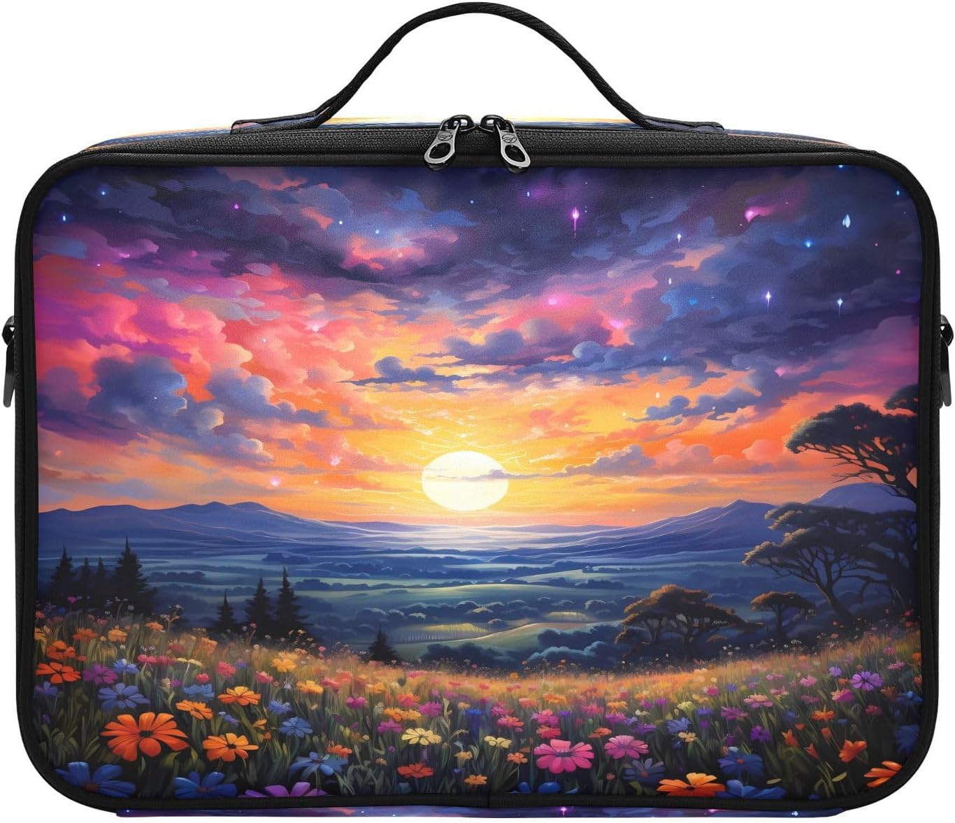 Sunset Prairie Flowers travel cosmetics bag toiletry bag travel toiletry bag for women makeup bag with compartments neceser de viaje para mujer men