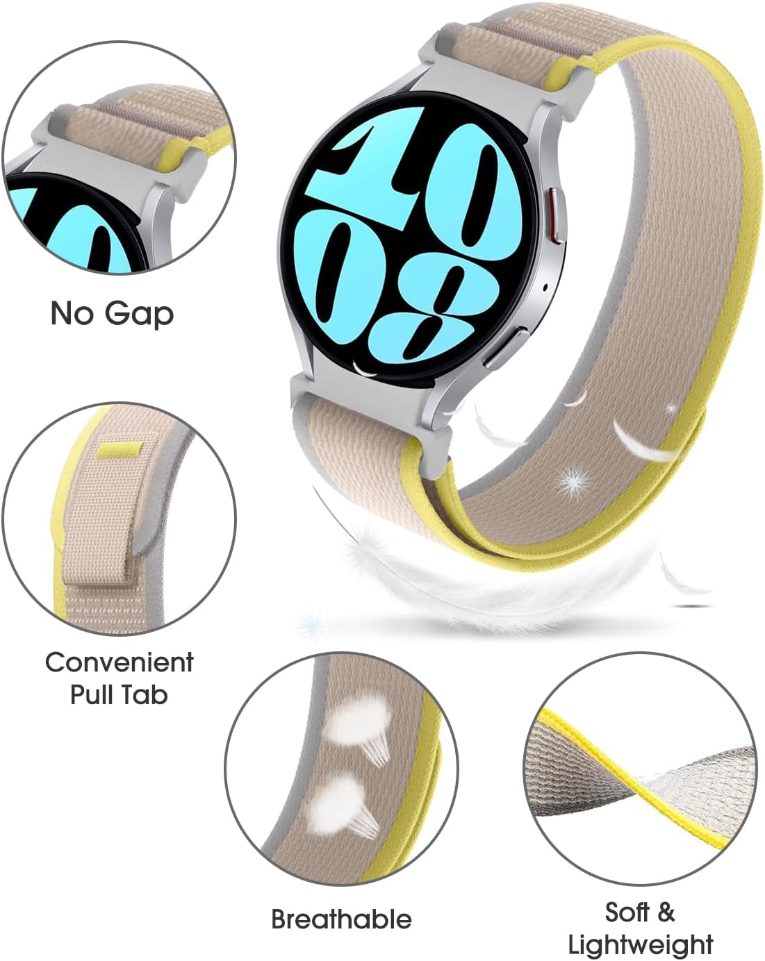 BlackPro Correas de reloj de nailon sin brechas compatibles con Samsung Galaxy Watch 6 5 4 Band 1.575 in 1.732 inWatch 5 Pro Band 1.772 inWatch 6 4