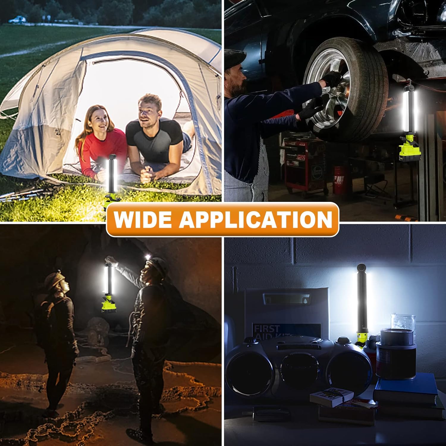 YEX-BUR Luz de trabajo LED de 30W 2400LM para Ryobi 18V ONE + batería NiCd NiMh de iones de litio con clip en luz plegable al aire libre con puerto