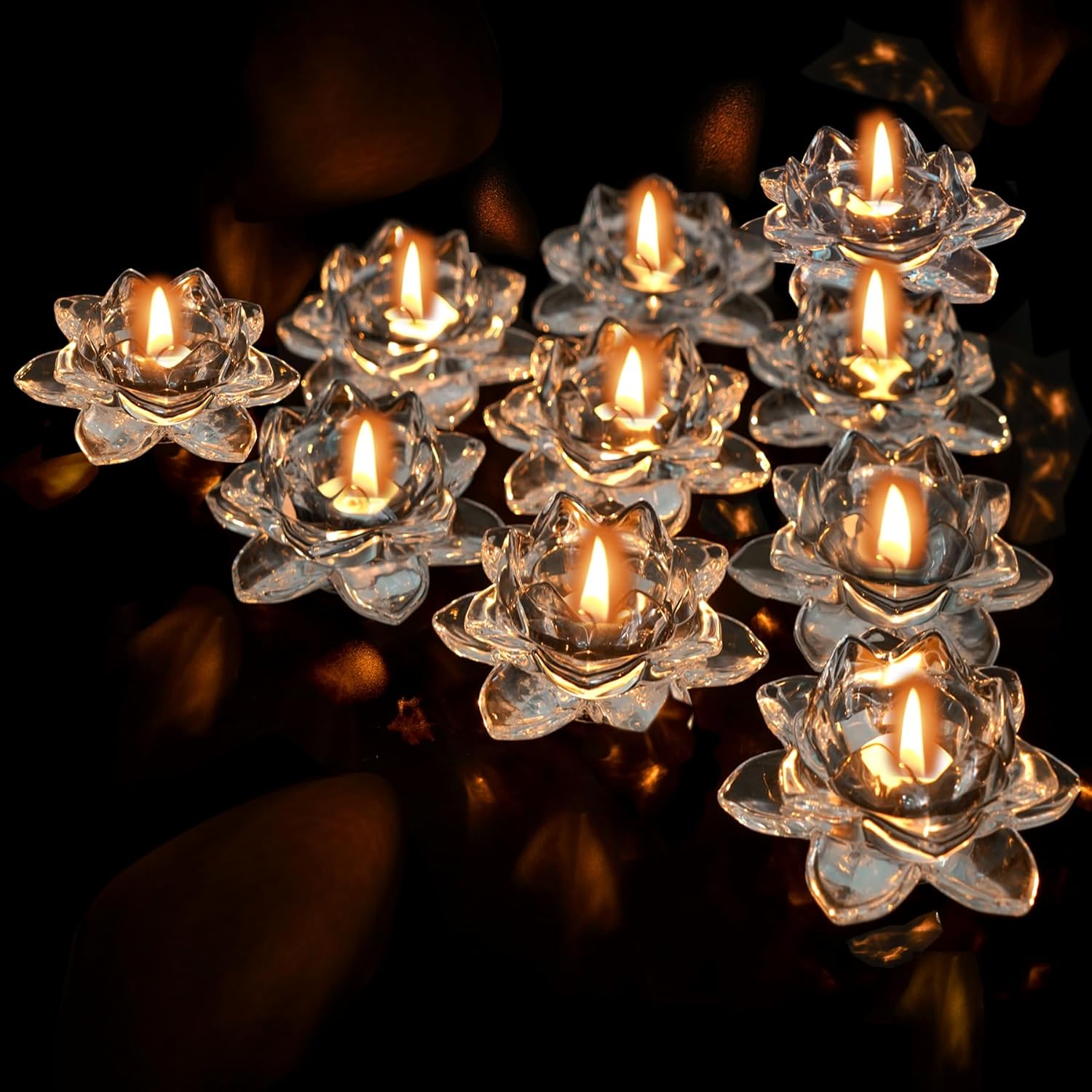 MerryNine 10 portavelas votivas, diseño de flor de loto, candelabros transparentes para decoración de bodas, candelabros de vidrio a granel para