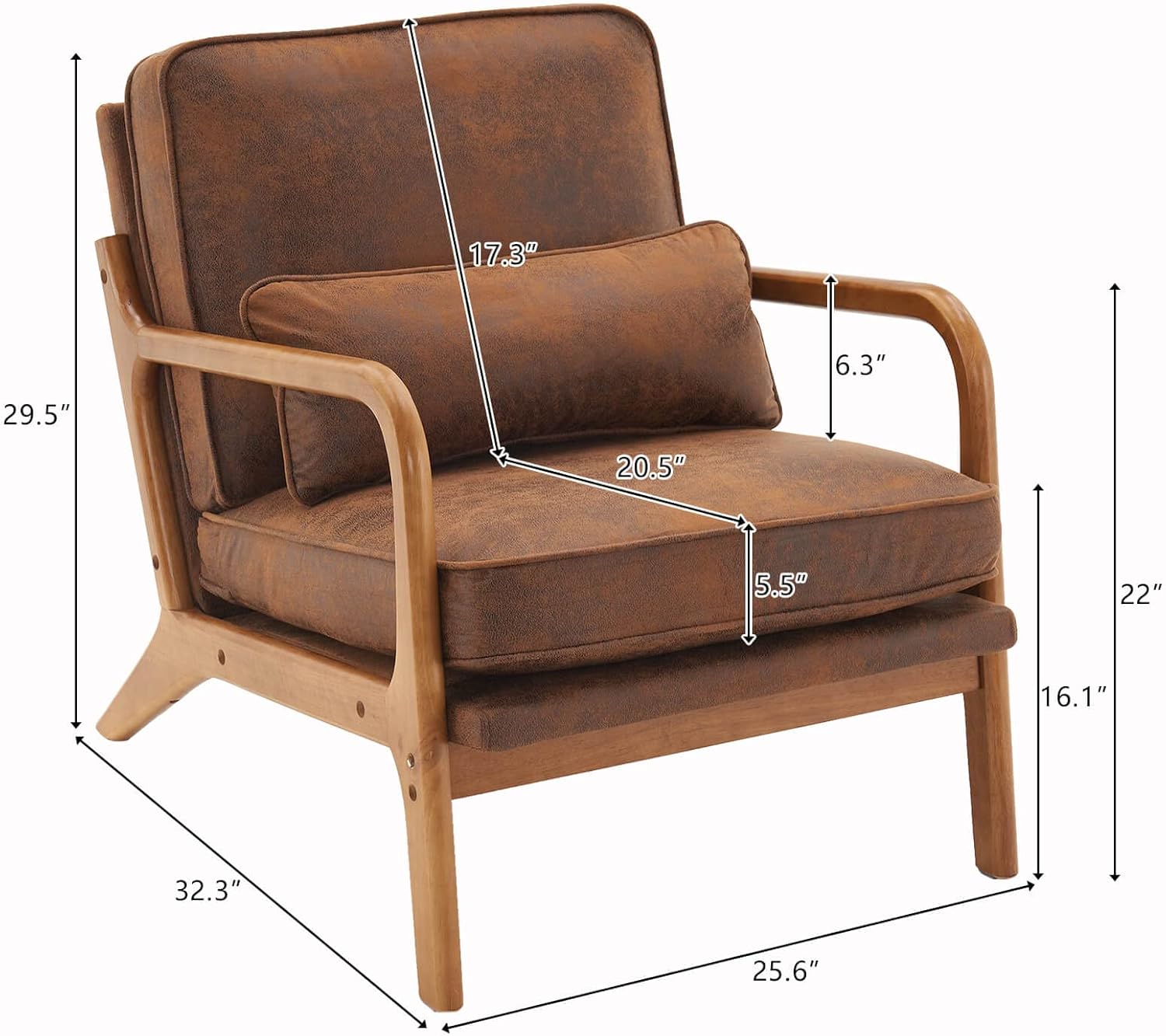 Lestar Silla de salón individual, sillas de sofá de acento moderno, asiento tapizado de tela bronceadora con cojín de respaldo y almohada para sala