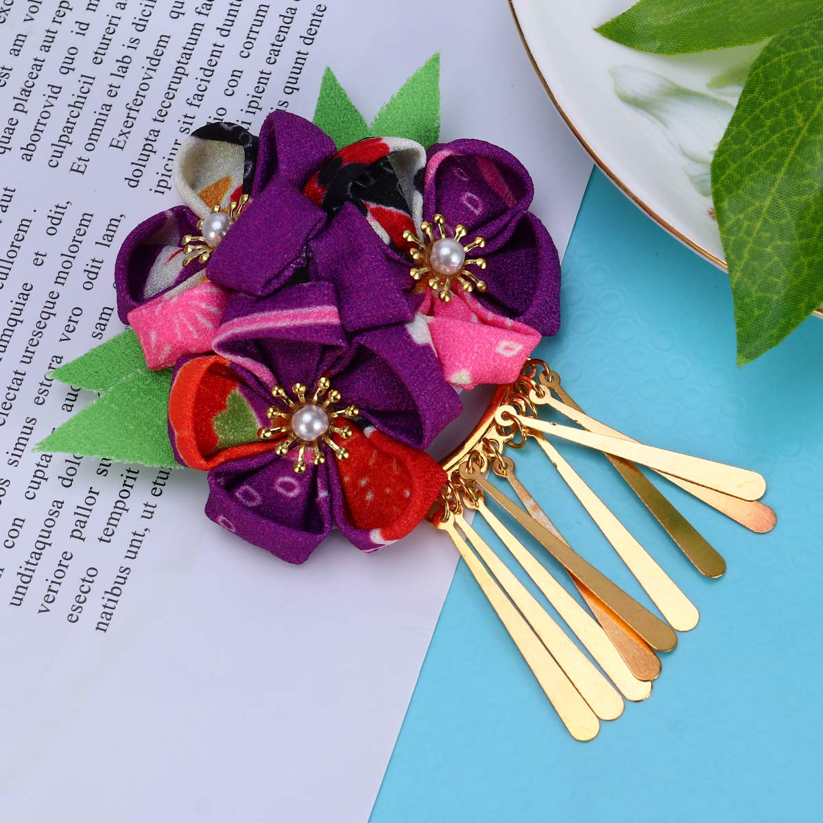 Amosfun Pinza japonesa para el cabello, kimono, flor, clip para el cabello de flores Kanzashi, para mujeres y niñas (morado)