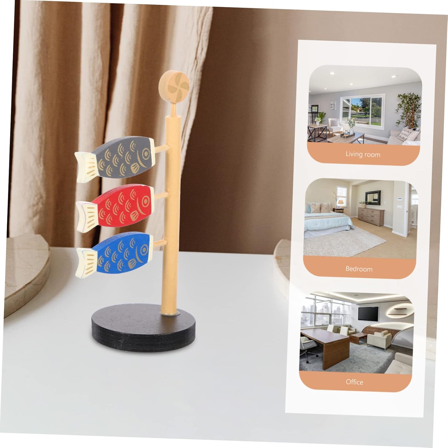 ABOOFAN Decoración de serpentina de carpa, 3 uds. Cosas lindas de carpa japonesa, soporte de madera para colocar estantería, decoración de barra de