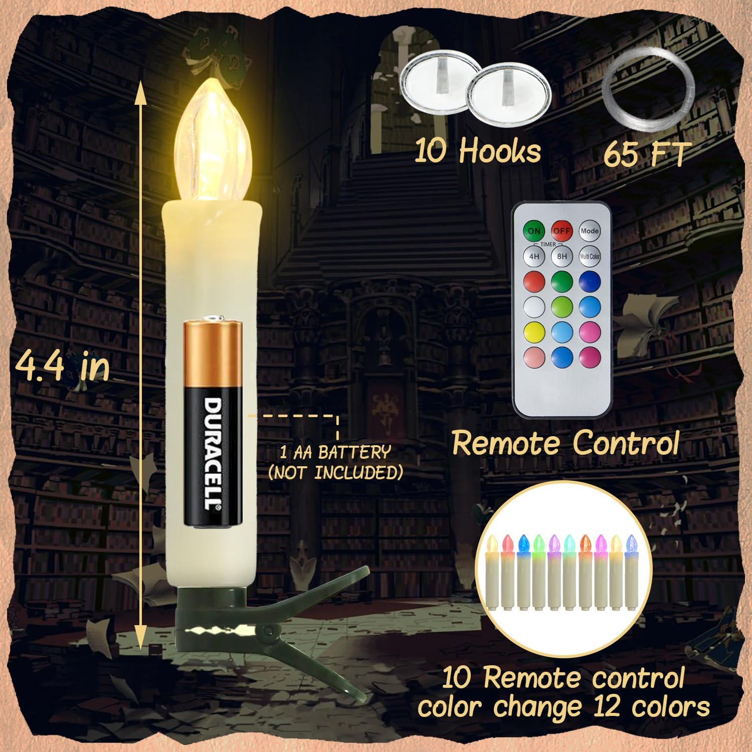Decoraciones de Navidad, paquete de 10 velas flotantes, programables, 12 colores, con control remoto, decoración de Helloween con clip de vela para
