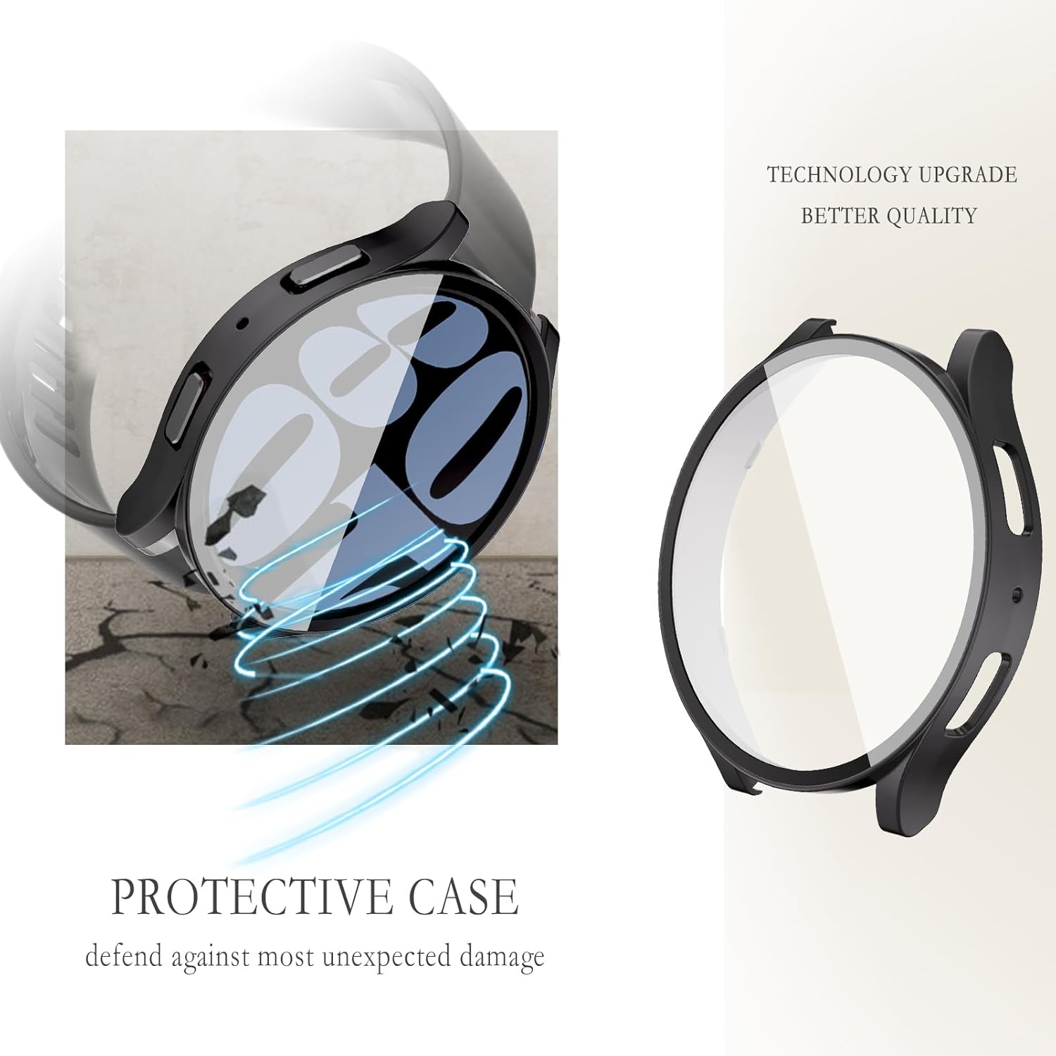 Funda de 1.575 pulgadas compatible con Samsung Galaxy Watch 6 de 1.575 pulgadas, 1.732 pulgadas, funda mate con protector de pantalla, cubierta