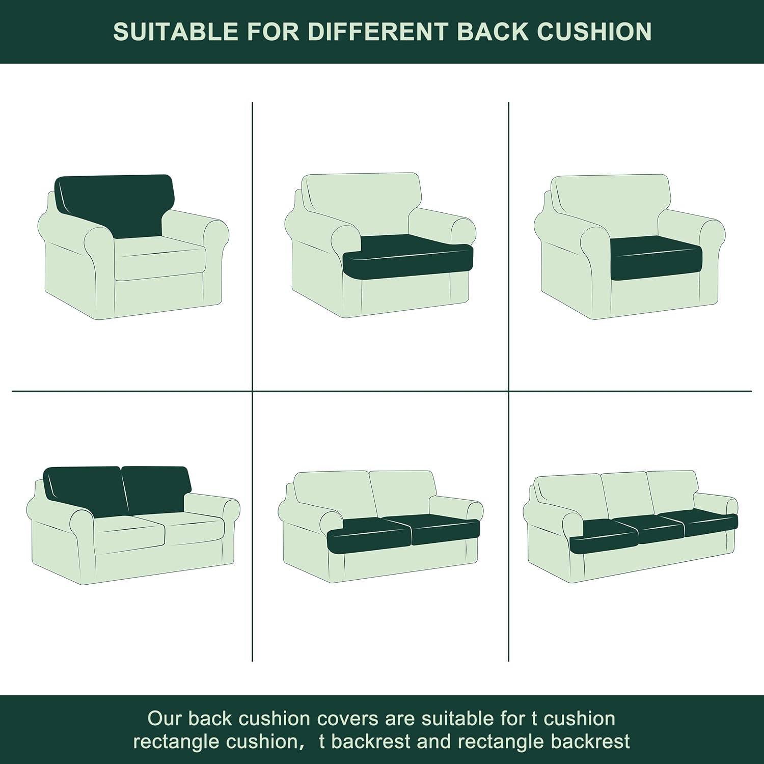 CHUN YI 2 fundas de cojín elásticas para sofá o respaldo de sofá, fundas de cojín adecuadas para sillón, sofá biplaza, fundas de cojín de respaldo