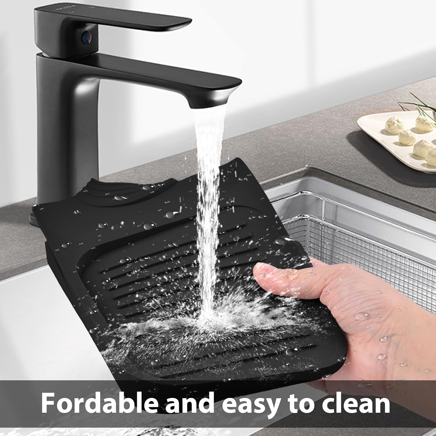 Protector contra salpicaduras para fregadero de cocina, bandeja de silicona para atrapa goteo, soporte de esponja de cocina, tapete protector