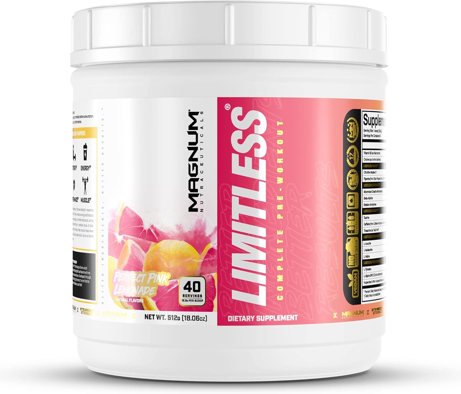 LIMITLESS Magnum 17.78 oz – Polvo de entrenamiento muscular, preentrenamiento deportivo para hombres y mujeres, puede ayudar y apoyar a aumentar la