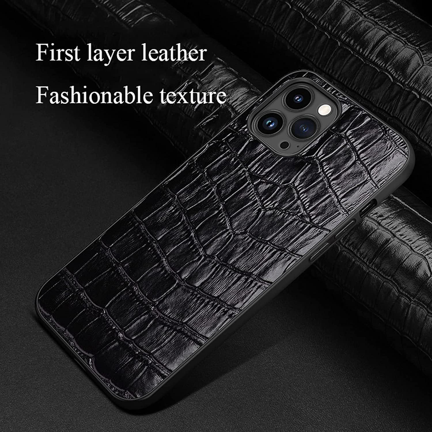 CYSUE Funda de cuero genuino para iPhone 1414 Plus14 Pro14 Pro Max, diseño clásico de cocodrilo de cuero genuino, ajuste delgado, funda protectora