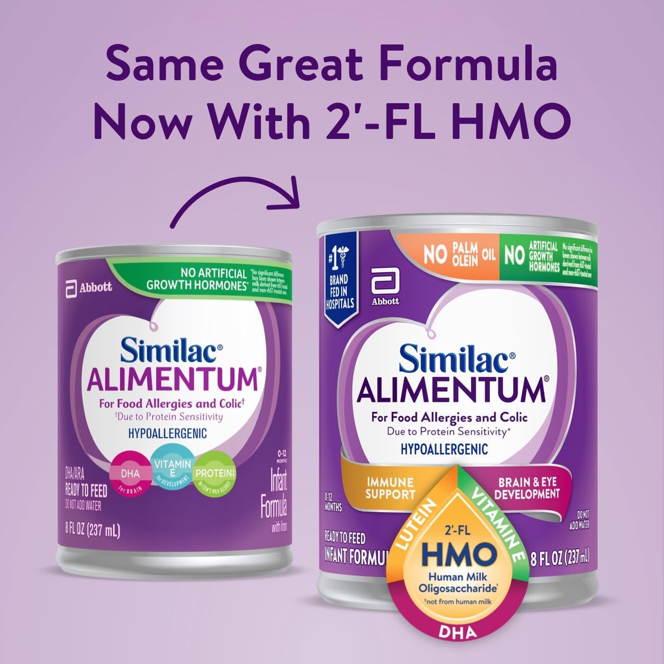 Similac Alimentum con fórmula infantil hipoalergénica 2′-FL HMO, para alergias alimentarias y cólicos*Adecuado para sensibilidad a la lactosa,