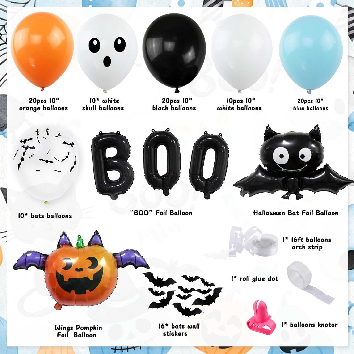 Kit de guirnalda de arco de globos de baby shower de Halloween, decoración de globos azules de Halloween con bonitos globos de aluminio de calabaza