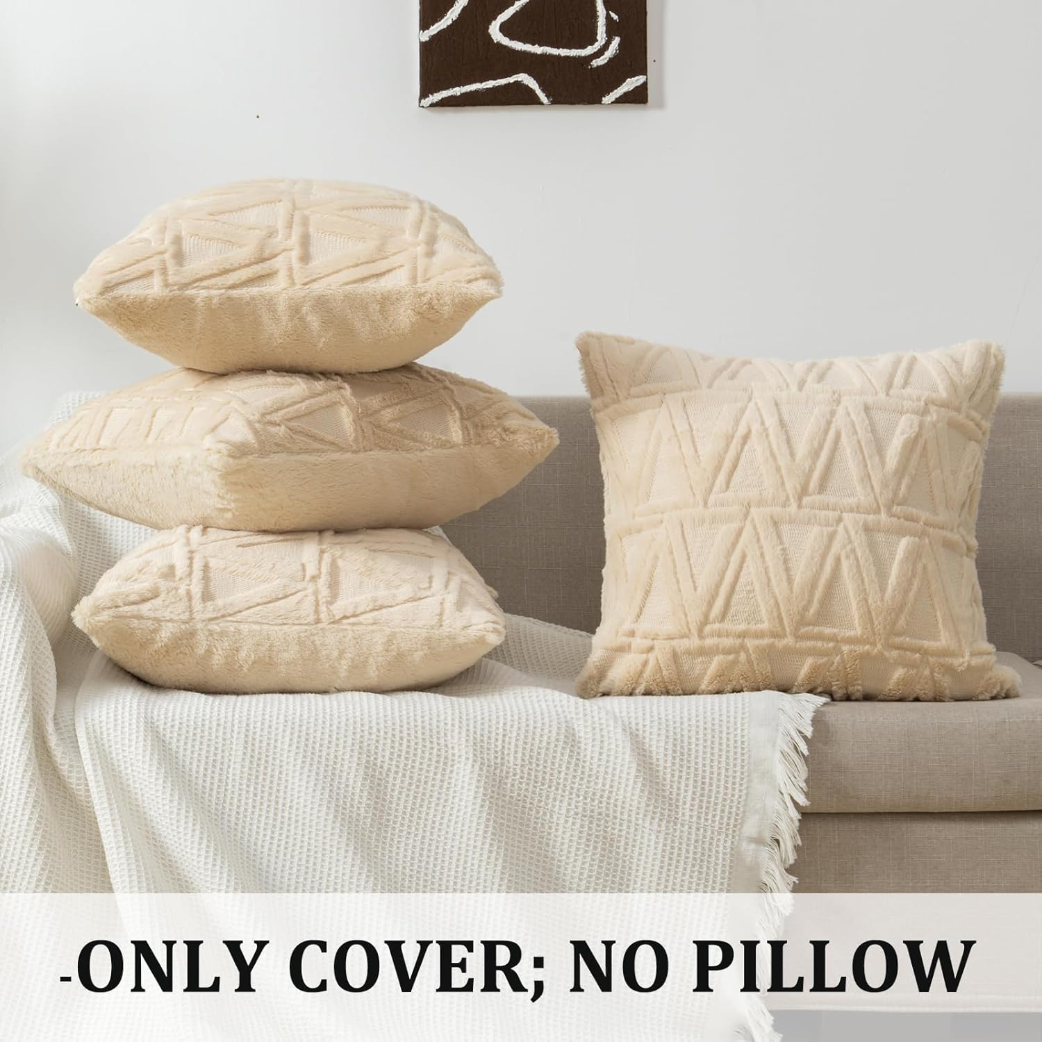 Junfawn Juego de 4 fundas de almohada decorativas de 16 x 16 pulgadas para sofá cama, fundas de cojín bohemias suaves de lana corta sintética para