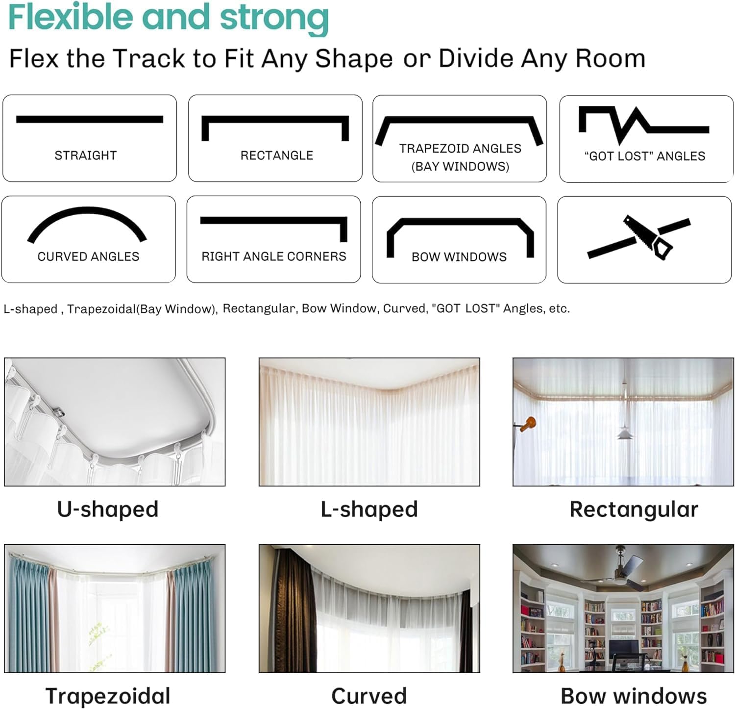 Cortina divisora de habitación con riel de techo flexible, cortinas de techo de privacidad total, opacas, a prueba de sonido, para sala de estar,