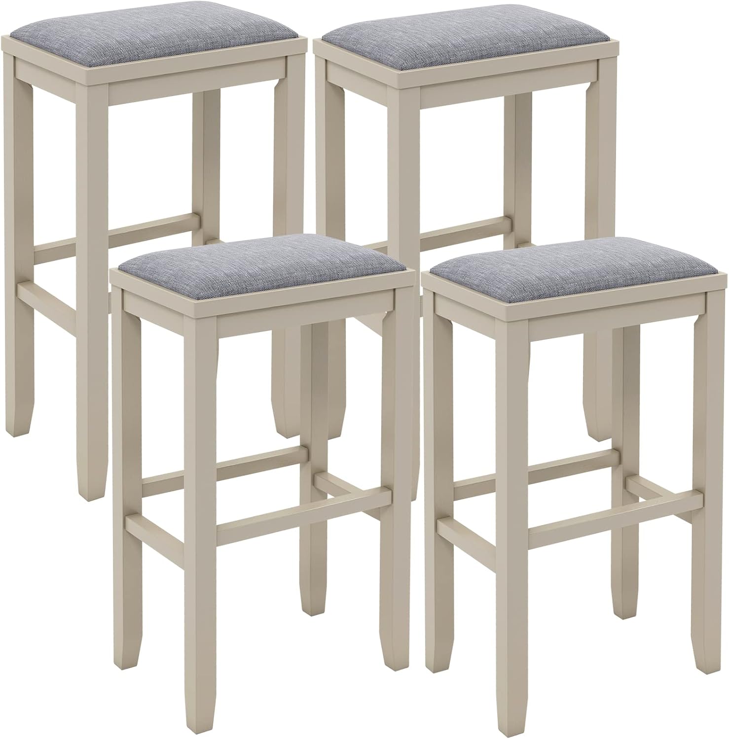COSTWAY Juego de 4 taburetes tapizados, sillas vintage de altura de mostrador de 31 pulgadas de altura con patas de madera maciza, taburetes de bar