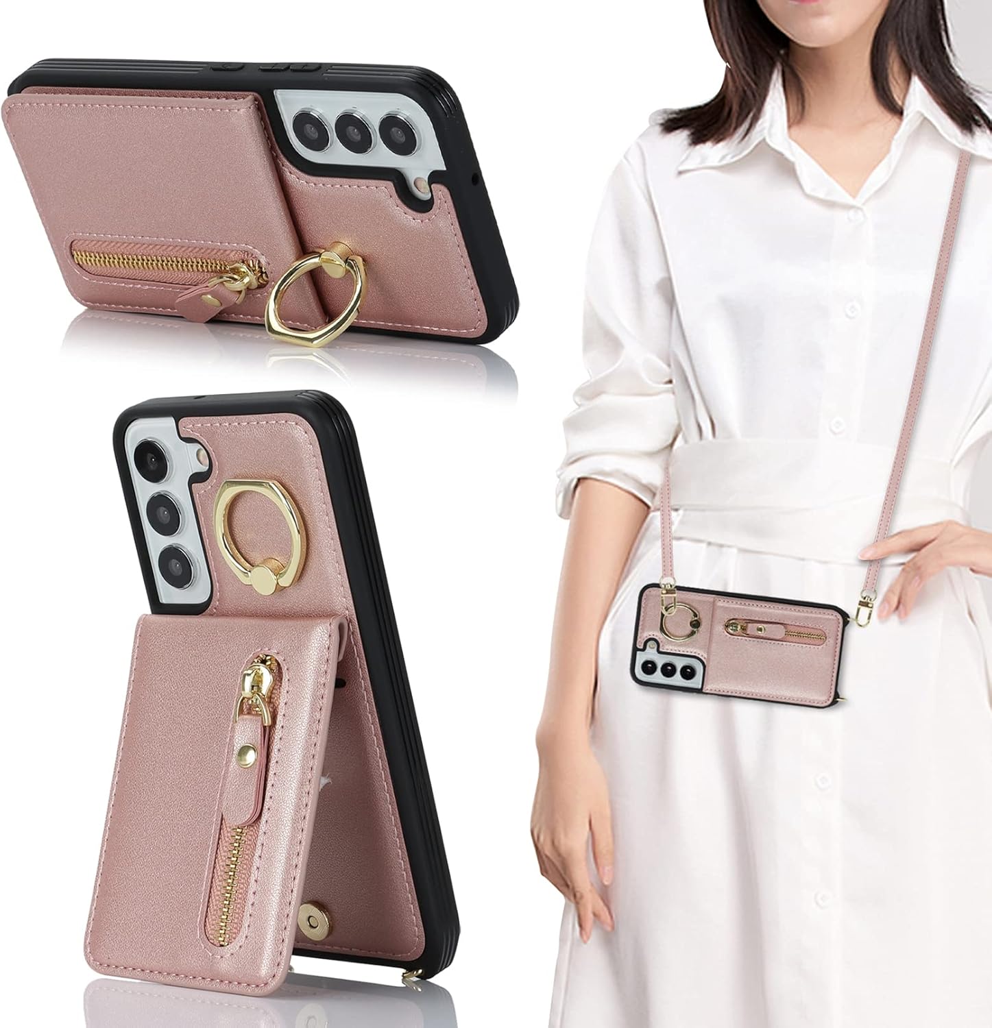 Jaorty Funda para Samsung Galaxy S22 5G para mujer con tarjetero, funda para Samsung S22, cartera cruzada con correa, ranuras para tarjetas de