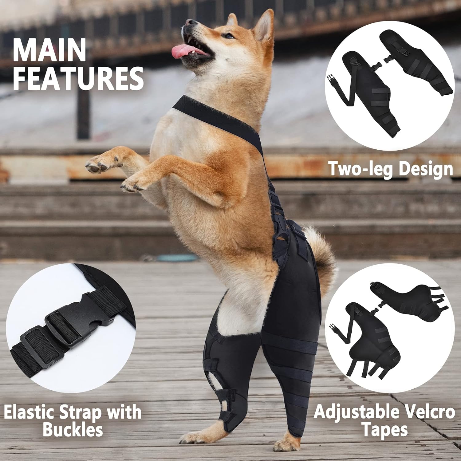 Rodilleras para perro para dolor CCL, ACL, artritis, soporte adicional, soporte ACL para perro, patas traseras, color negro, talla L