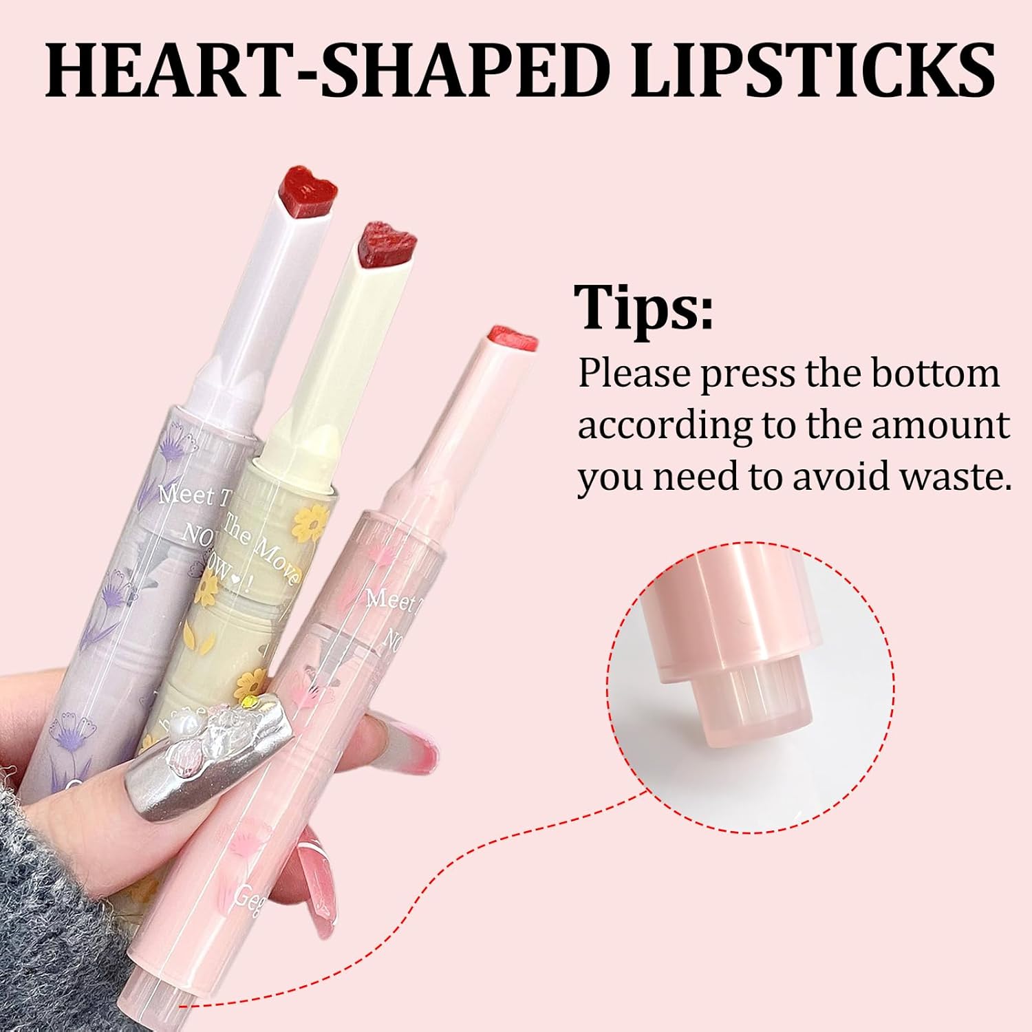 Jutqut Lápiz labial de gelatina, mancha de labios tintada, brillo de labios en forma de corazón, bálsamo hidratante de espejo de larga duración,