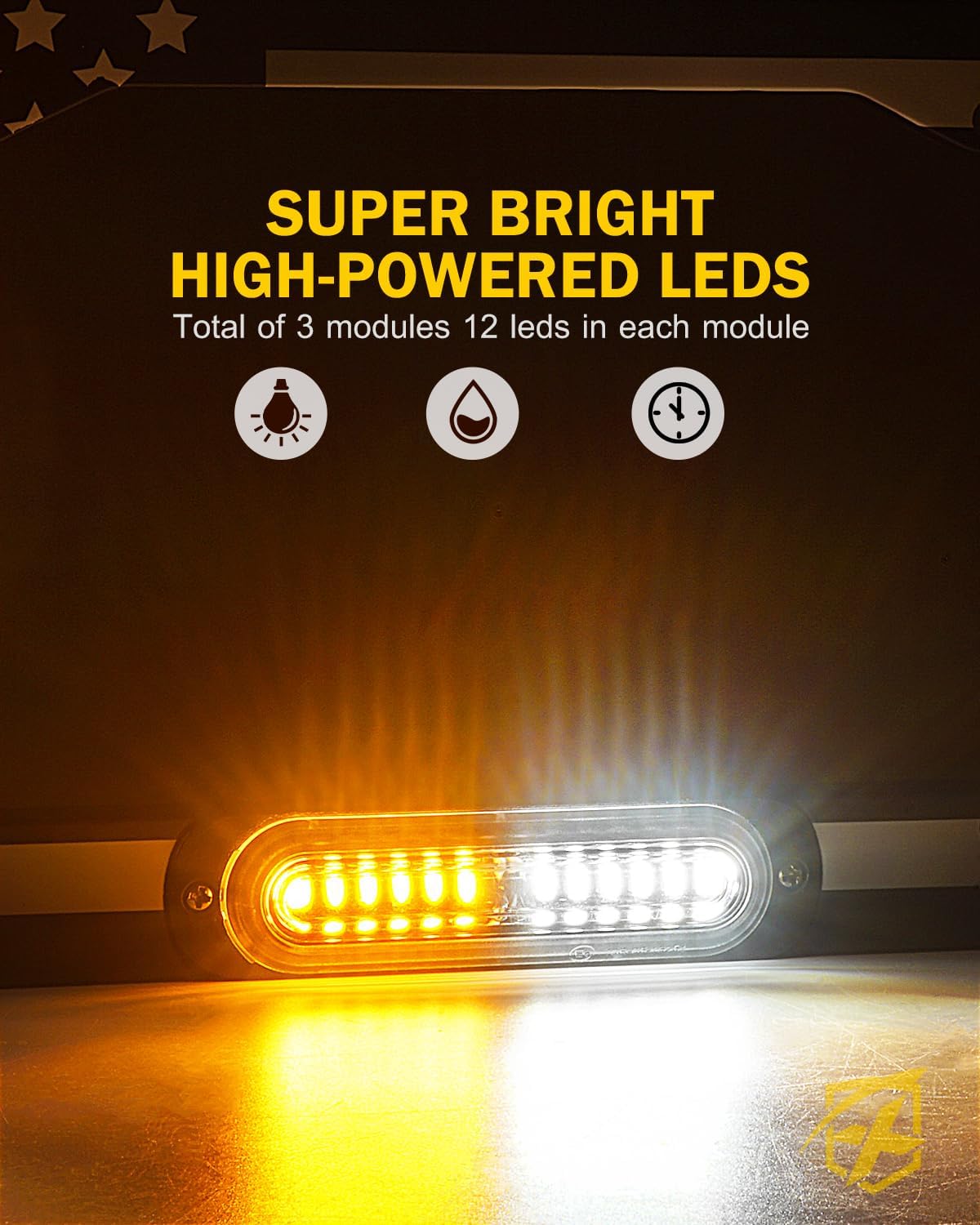Xprite 36 luces LED estroboscópicas para matrícula, bandera de EE. UU., marco de luz de seguridad de peligro de emergencia para vehículos de