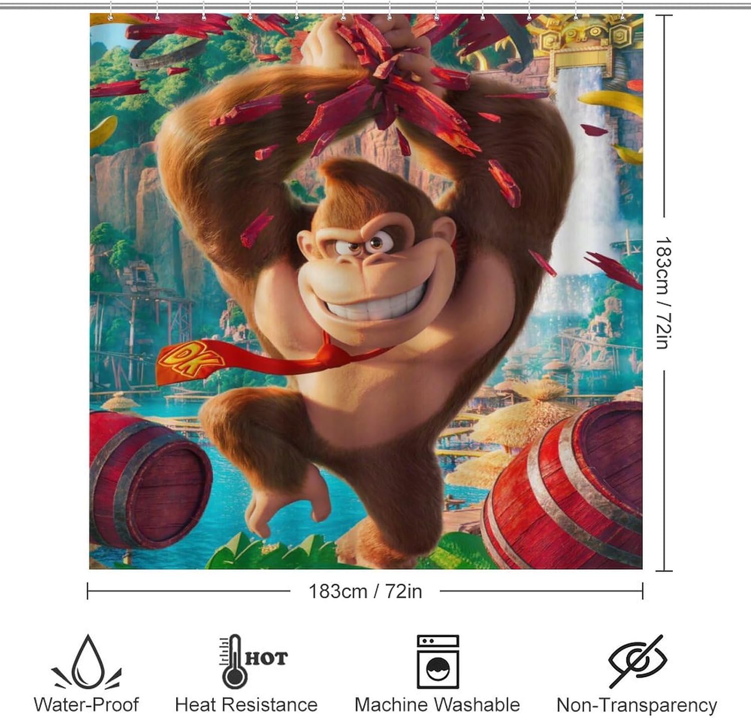 Awetmud Juego de cortina de ducha de juego de dibujos animados con alfombra antideslizante, cubierta de tapa de inodoro, tapete de baño, juego de