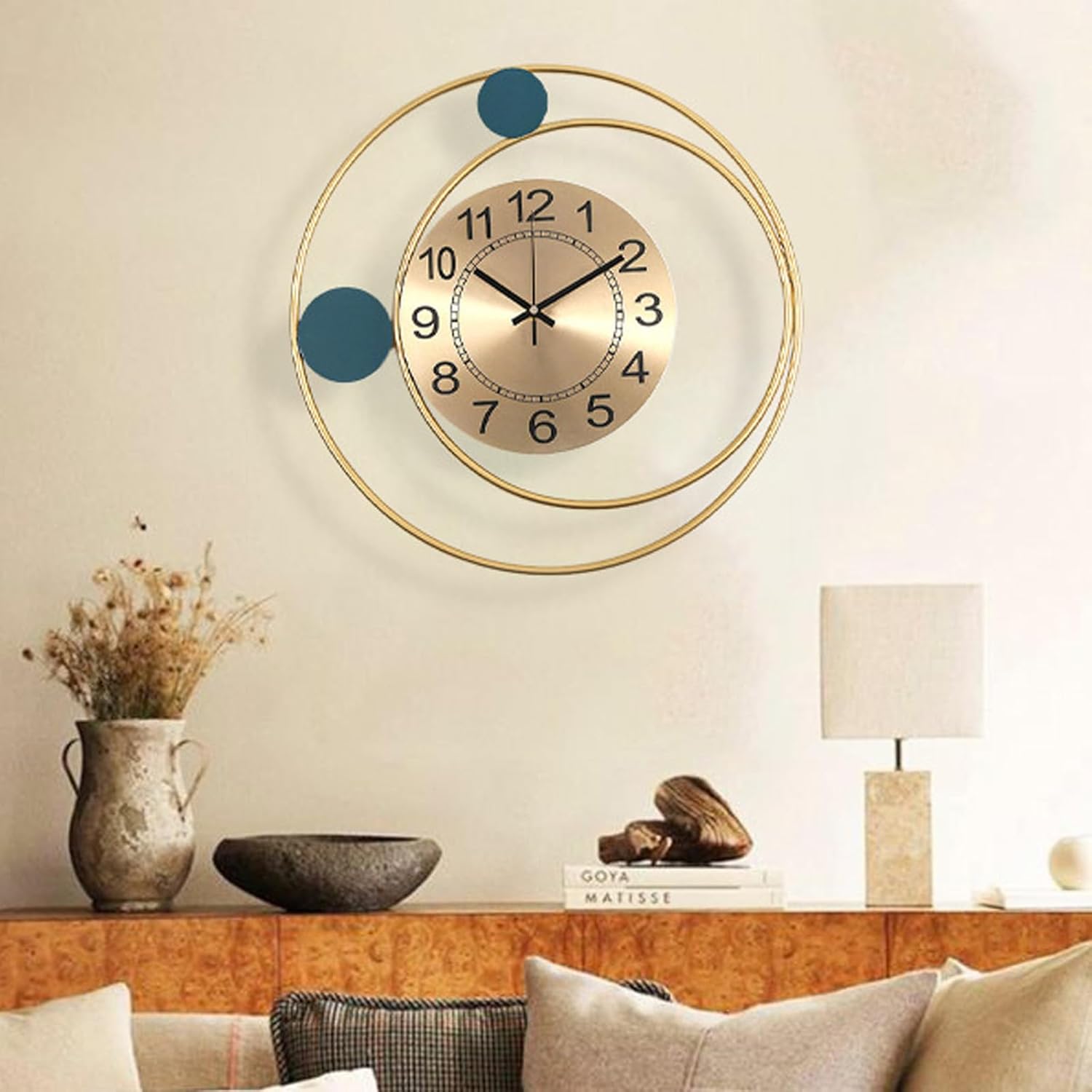 Reloj de pared de estilo decorativo y marco de metal, reloj de arte moderno de 16.54 x 16.54 pulgadas, oro para decoración del hogar, reloj de pared