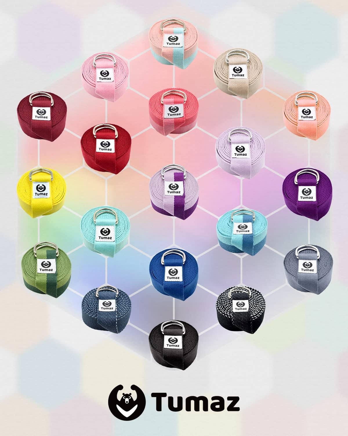 Tumaz – Correa de yoga (15 colores, opciones de 6810 pies) con hebilla ajustable extra segura, duradera y cómoda textura delicada, ideal para