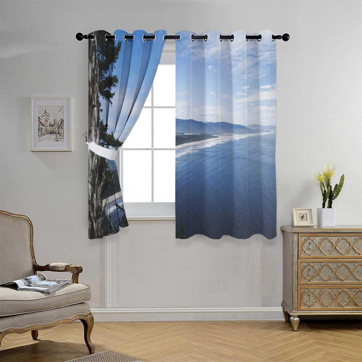 YANFENQI Cortinas para Habitacion Beach View Coastline Door Sound Barrier Currains 63Inch Width by 63Inch Length,2 Panels
