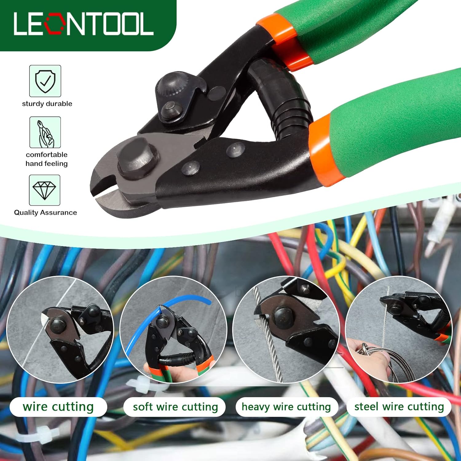 LEONTOOL Cortadores de alambre de acero de 7.5 pulgadas, cortadores de cuerda de alambre de bicicleta, alicates de corte de cable, cortador de freno