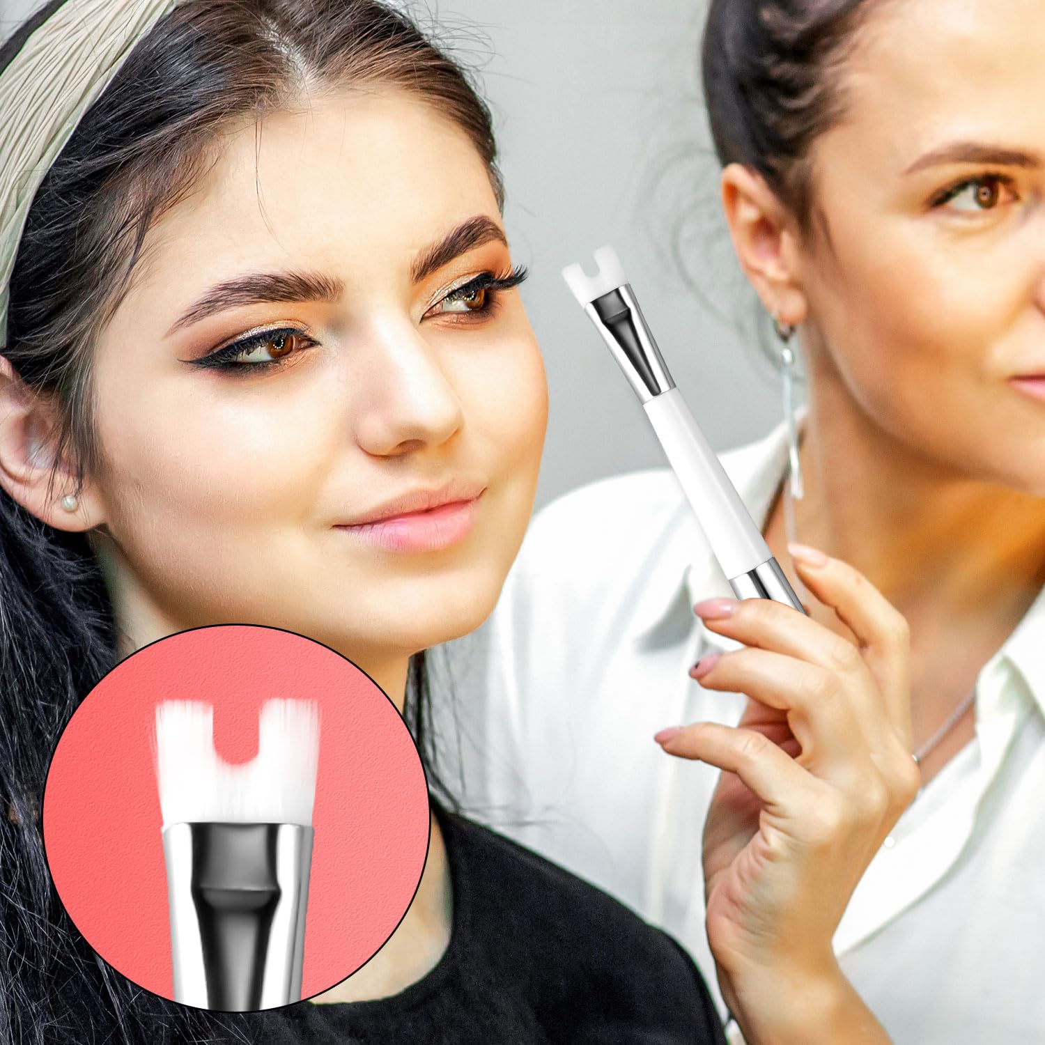 Contorno de nariz, brocha de maquillaje en forma de U, cepillo de contorno de nariz de doble extremo, cepillo Pro Contour Duo para esculpir y