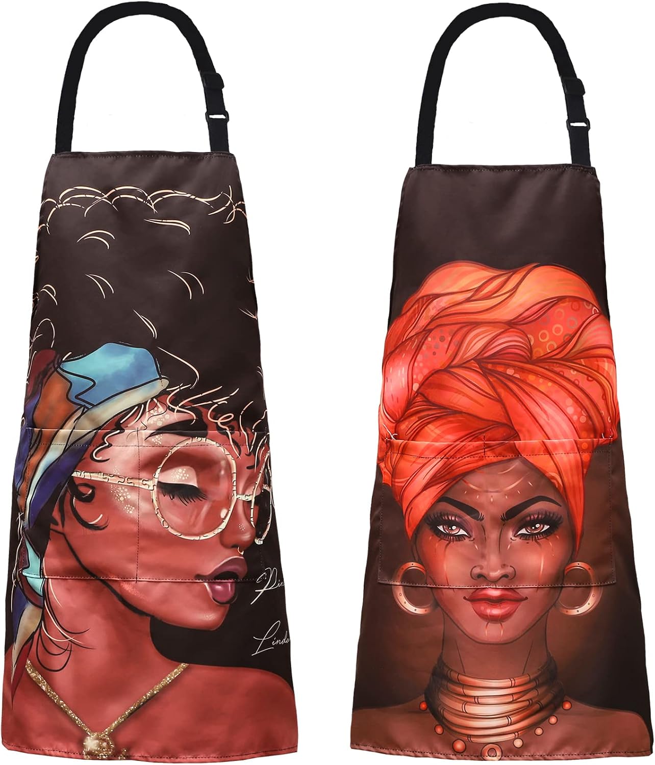 Paquete de 2 delantales ajustables resistentes a las gotas de agua, lazos largos con 2 bolsillos, cocina para mujer