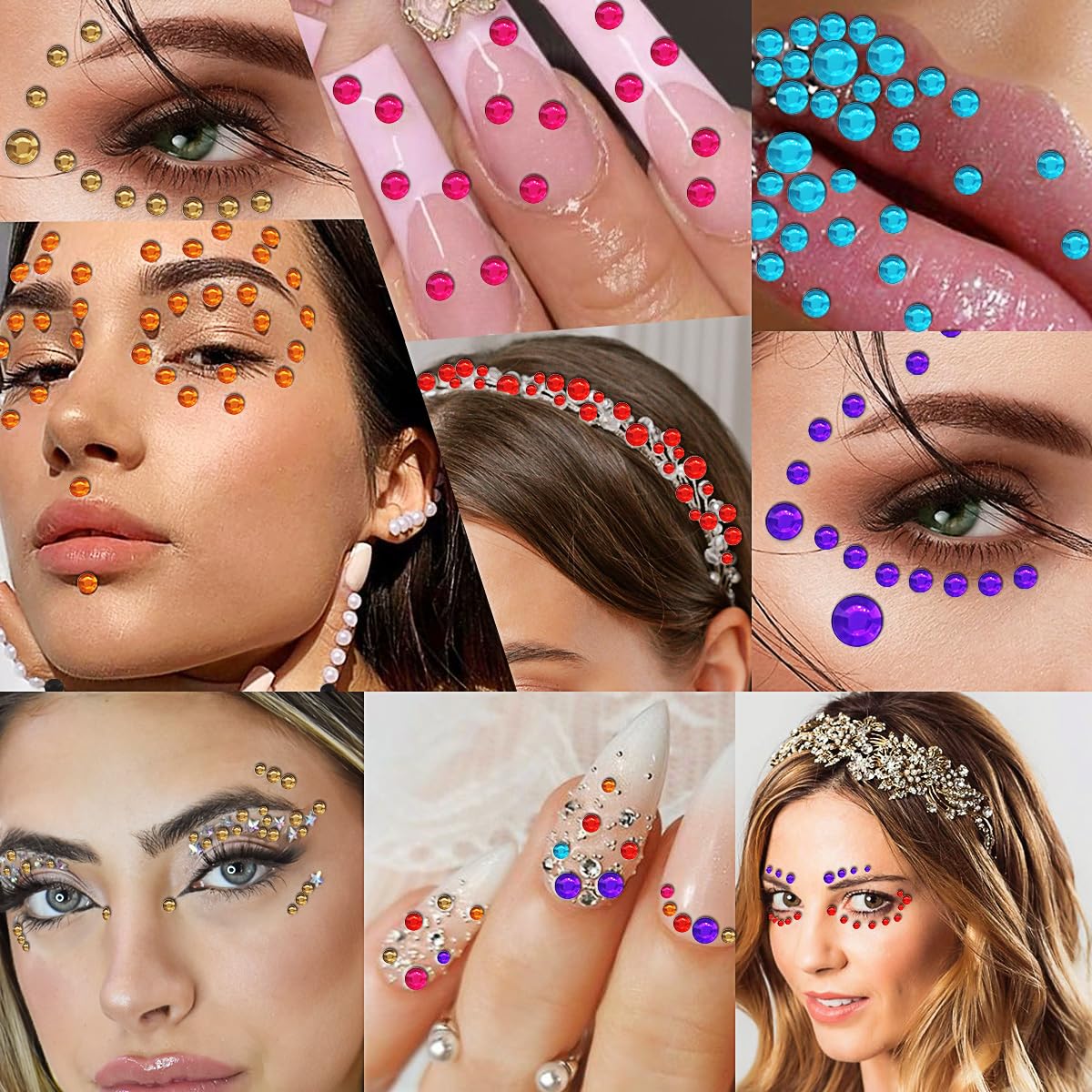 3090 diamantes de imitación autoadhesivos para el maquillaje, festivales, joyas de la cara, calcomanías con purpurina para ojos, calcomanías para