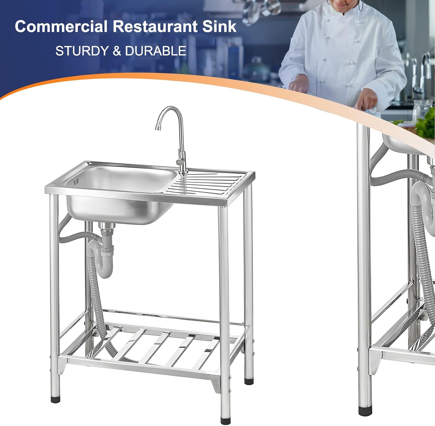 Fregadero de cocina independiente, fregadero de acero inoxidable de 30 x 16 x 30 pulgadas con grifo, fregadero portátil para cocina, lavandería,
