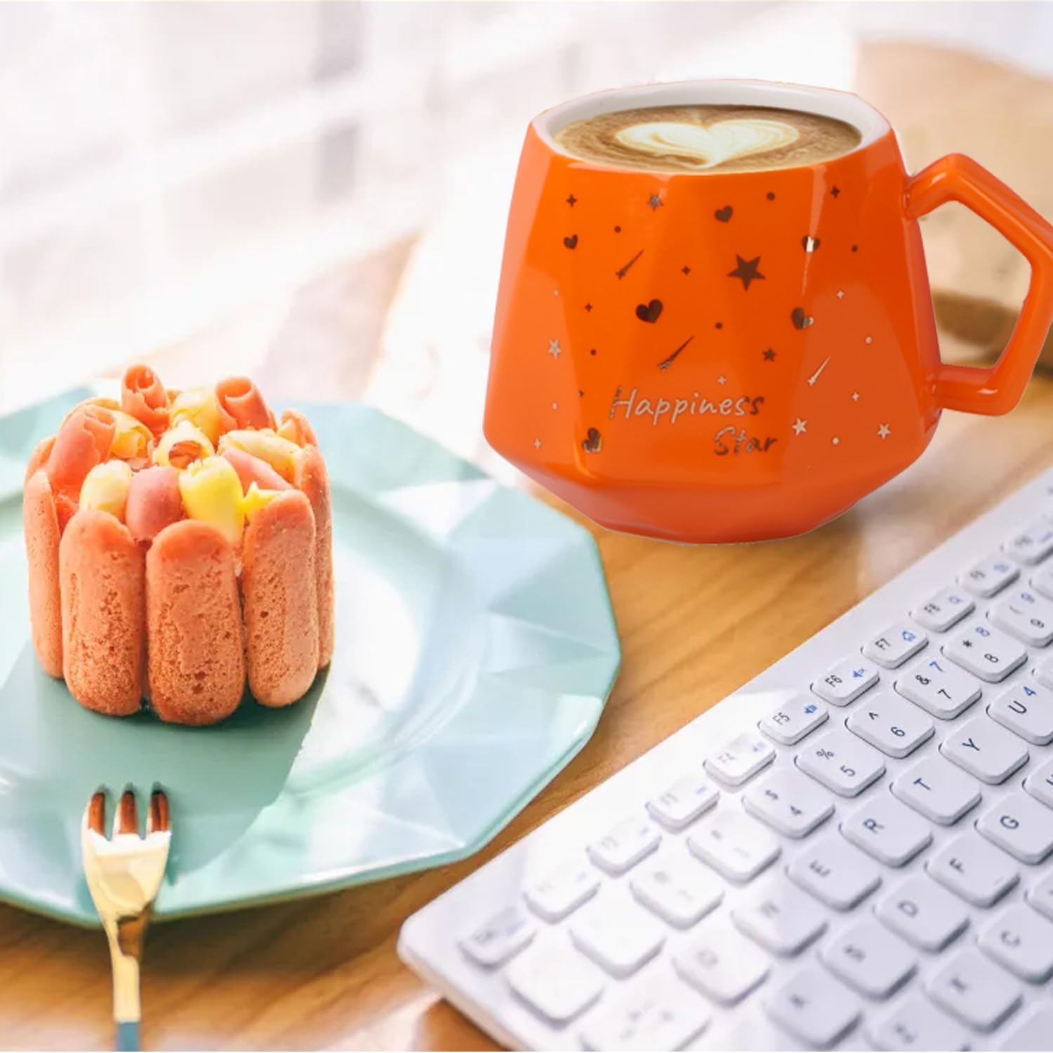 Bonito juego de tazas de café, tazas de café de cerámica con tapas, cuchara dorada y caja de regalo, regalo para mujeres, hombres, amigos, hermanas.