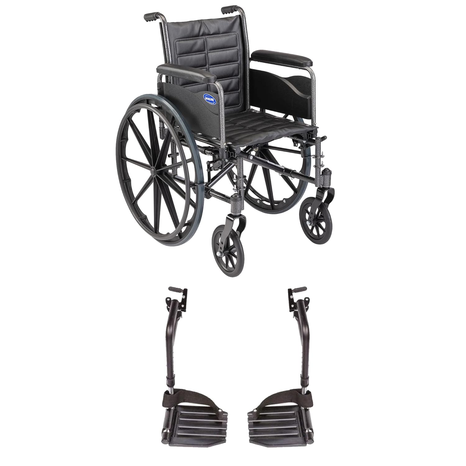 Invacare Tracer EX2 Silla de ruedas para adultos plegable estándar de 16 pulgadas, reposapiés y brazos completos