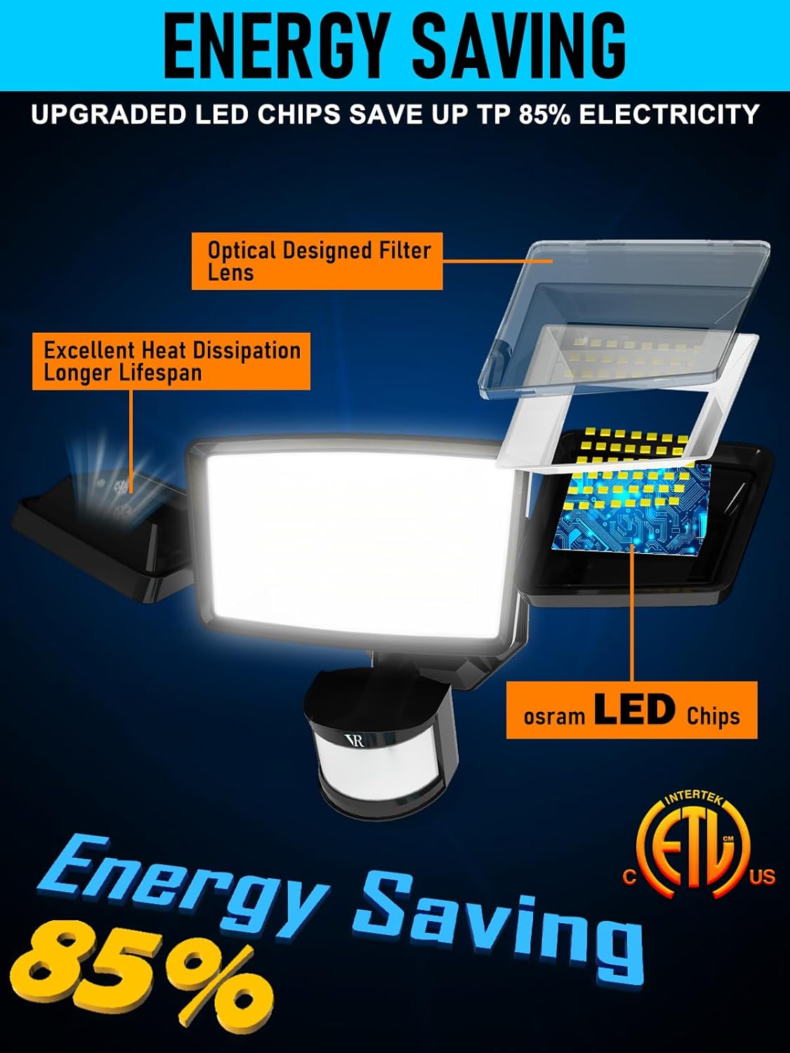 Luces para exteriores con sensor de movimiento, 48 W, 5000 lúmenes, 6500 K, 4 modos de iluminación, detección de movimiento de 180, impermeable