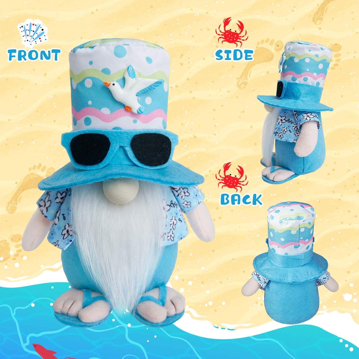 Decoraciones de gnomos de verano para el hogar, gnomos de playa, decoración de bandeja escalonada de gnomos de verano de granja, mantel de verano,
