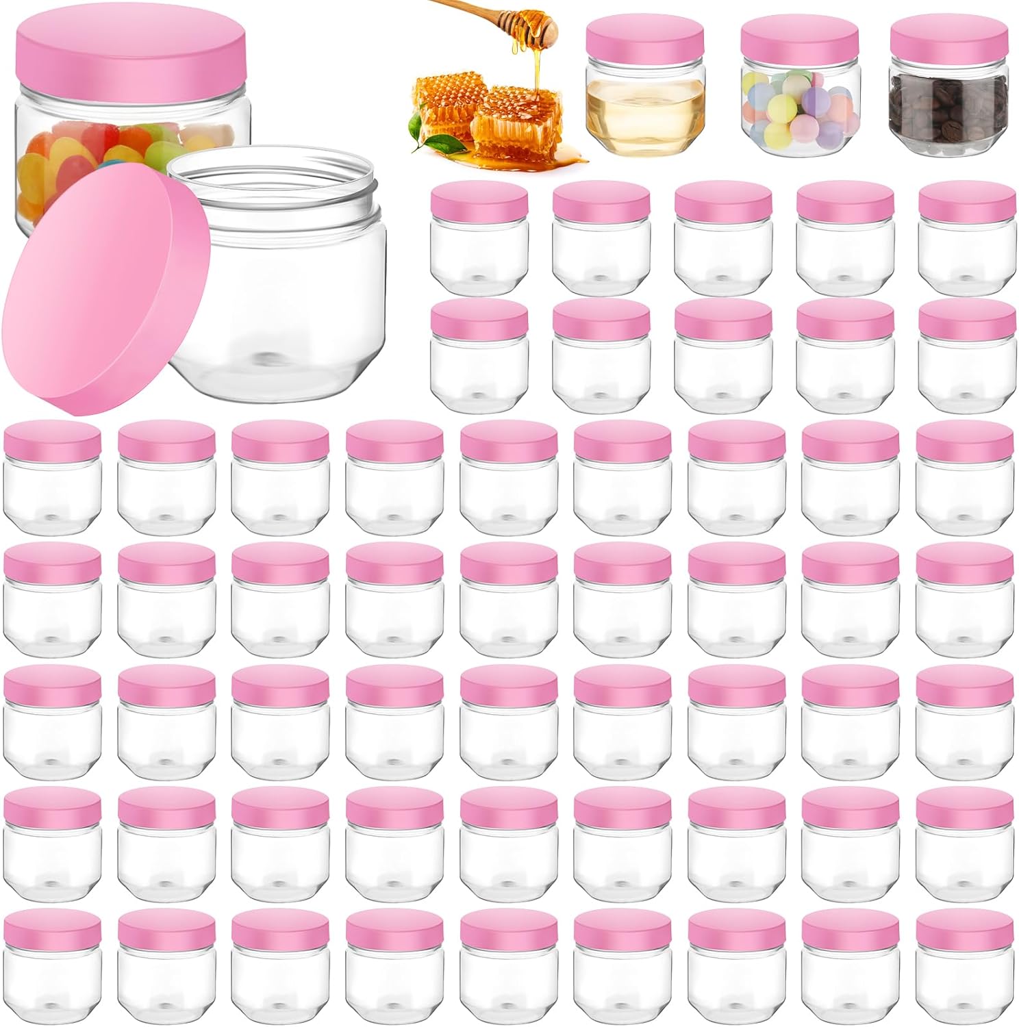 Tanlade 60 tarros de plástico transparente de 3 onzas con tapas de boca ancha, mini recipientes de almacenamiento a granel para hierbas, gelatina,