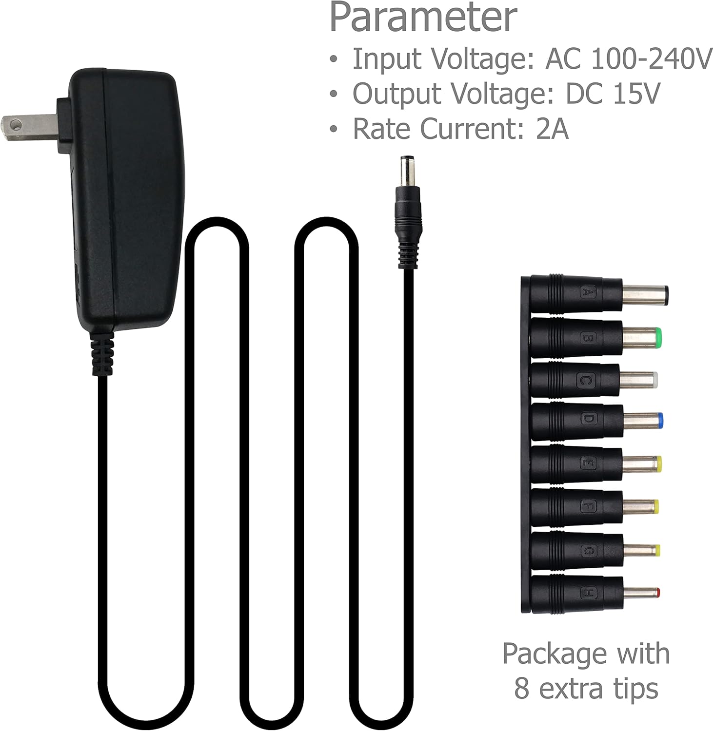 EIKS AC-DC 15V 2A (máx.) Cargador de pared Adaptador de conmutación con enchufe 0.217 x 0.098 in  0.217 x 0.083 in