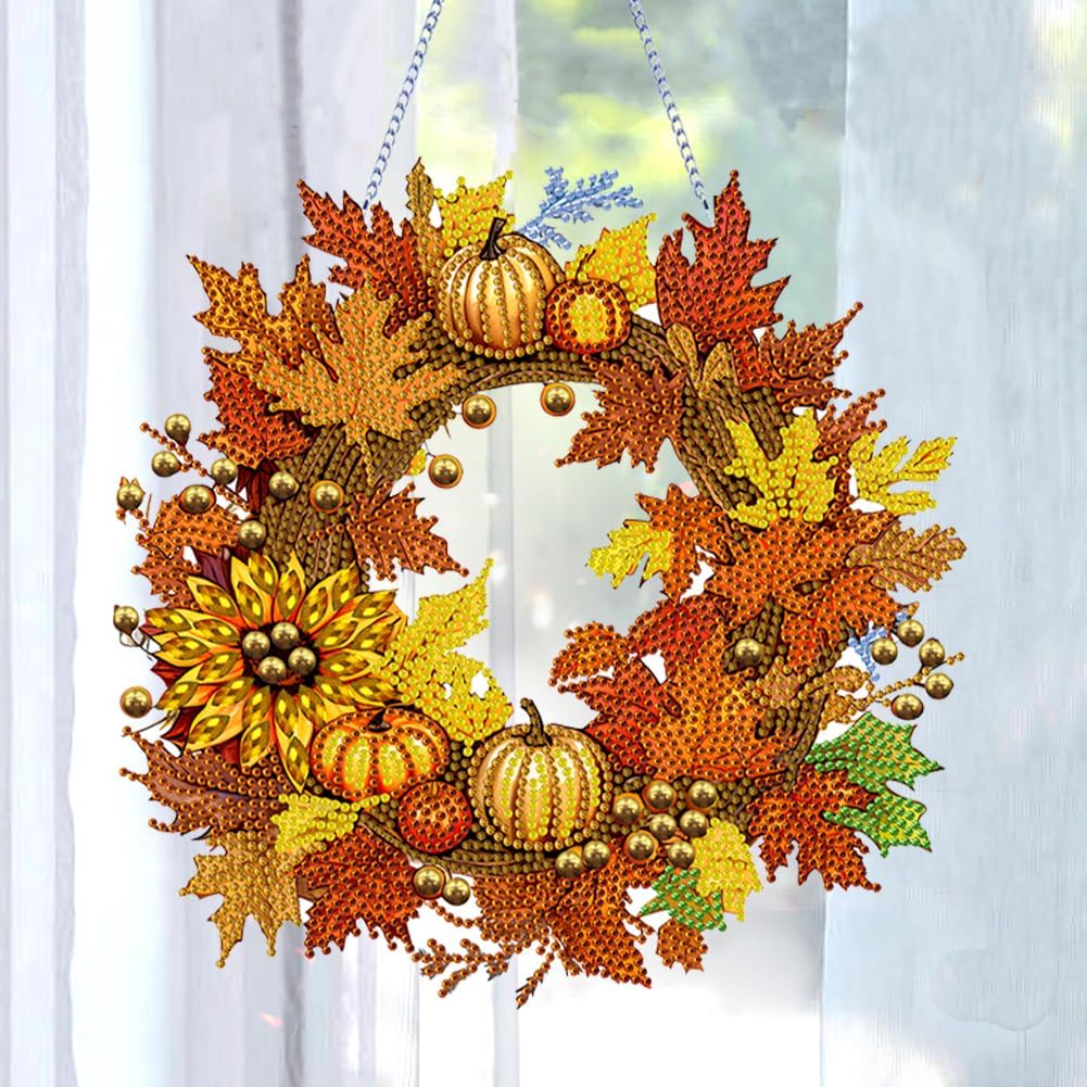 AZURAOKEY Kit de arte de diamantes de calabaza de otoño, corona colgante de corona de girasol con forma especial, kit de arte de diamantes de granja