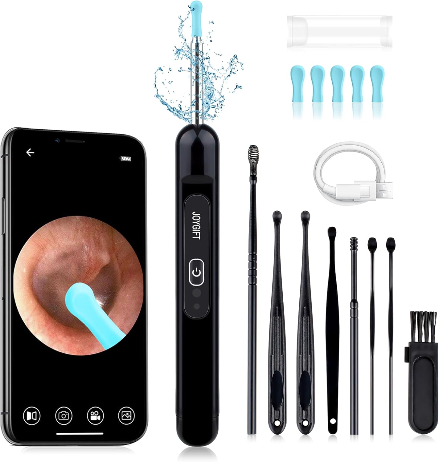 Joygift Cámara de eliminación de cera de oído, recientemente actualizado 1080P, con lente impermeable IP67, 6 luces LED, kit de cuidado de oídos de