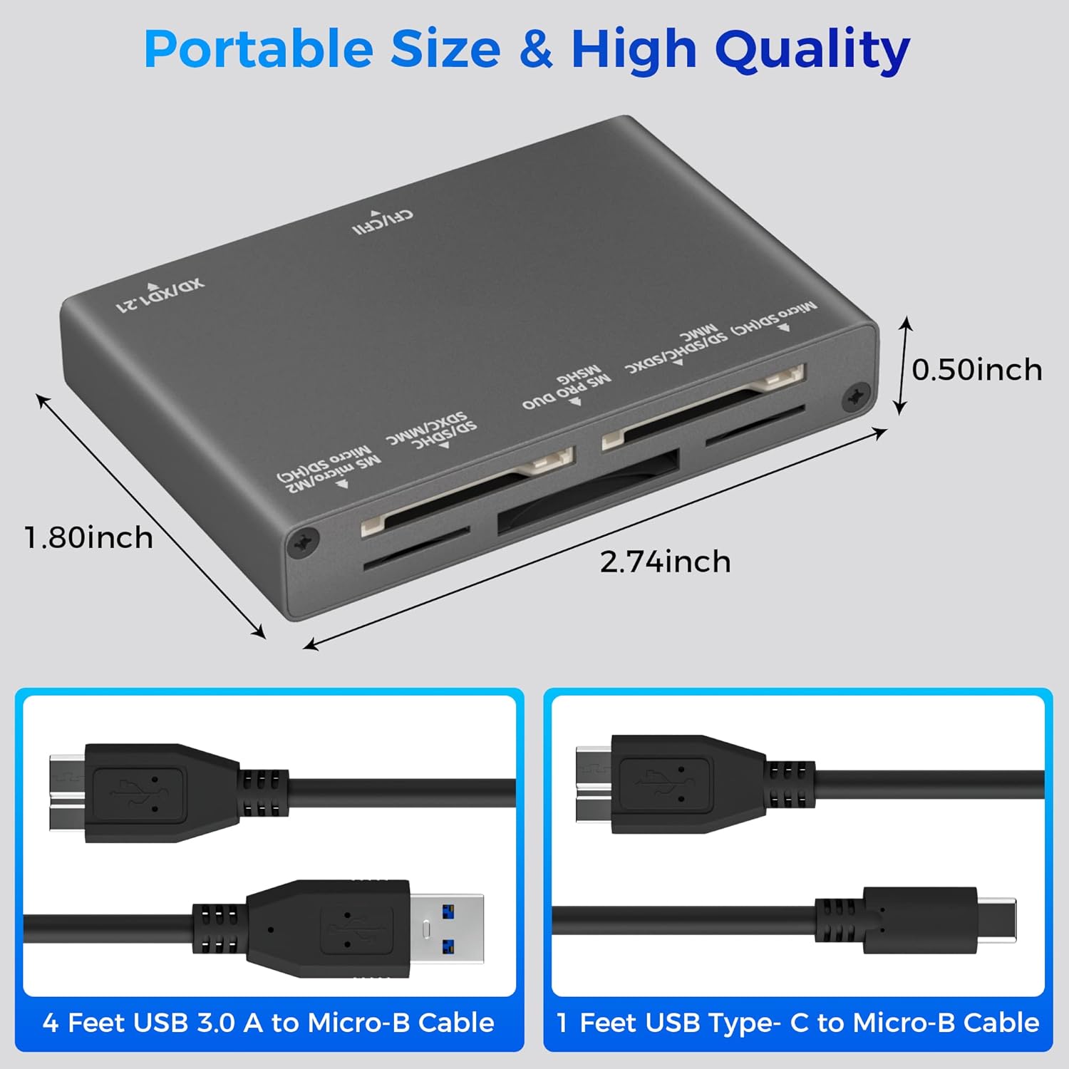 Lector de tarjetas SD 7 en 1, lector de tarjetas SD USB 3.0, adaptador de tarjeta de memoria micro SD, lector de tarjetas de cámara, (con cables USB