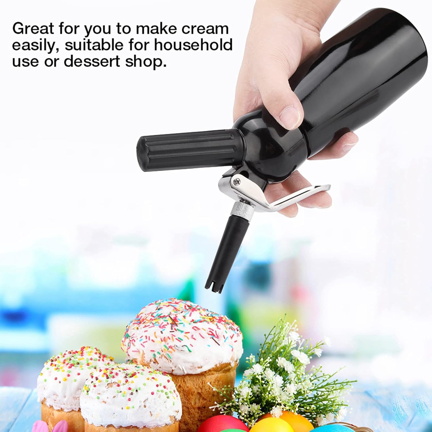 Dispensador de crema, dispensador de mantequilla de crema de postre batido portátil de 8.5 fl oz con cuerpo de aluminio resistente, fabricante de