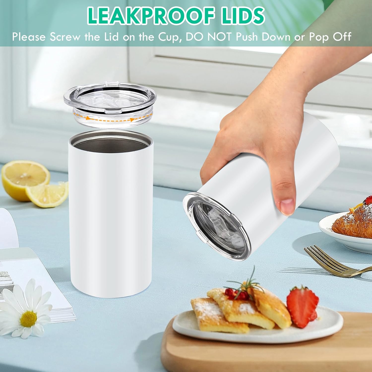 Rommeka Vasos de sublimación de 12 onzas, paquete de 4 vasos de sublimación de acero inoxidable rectos y delgados para niños con tapas y pajitas,