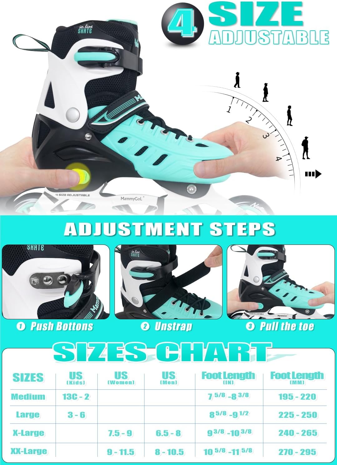 MammyGol – Patines en línea ajustables para adultos y adolescentes, seguros y duraderos con ruedas gigantes, patines de alto rendimiento para niñas