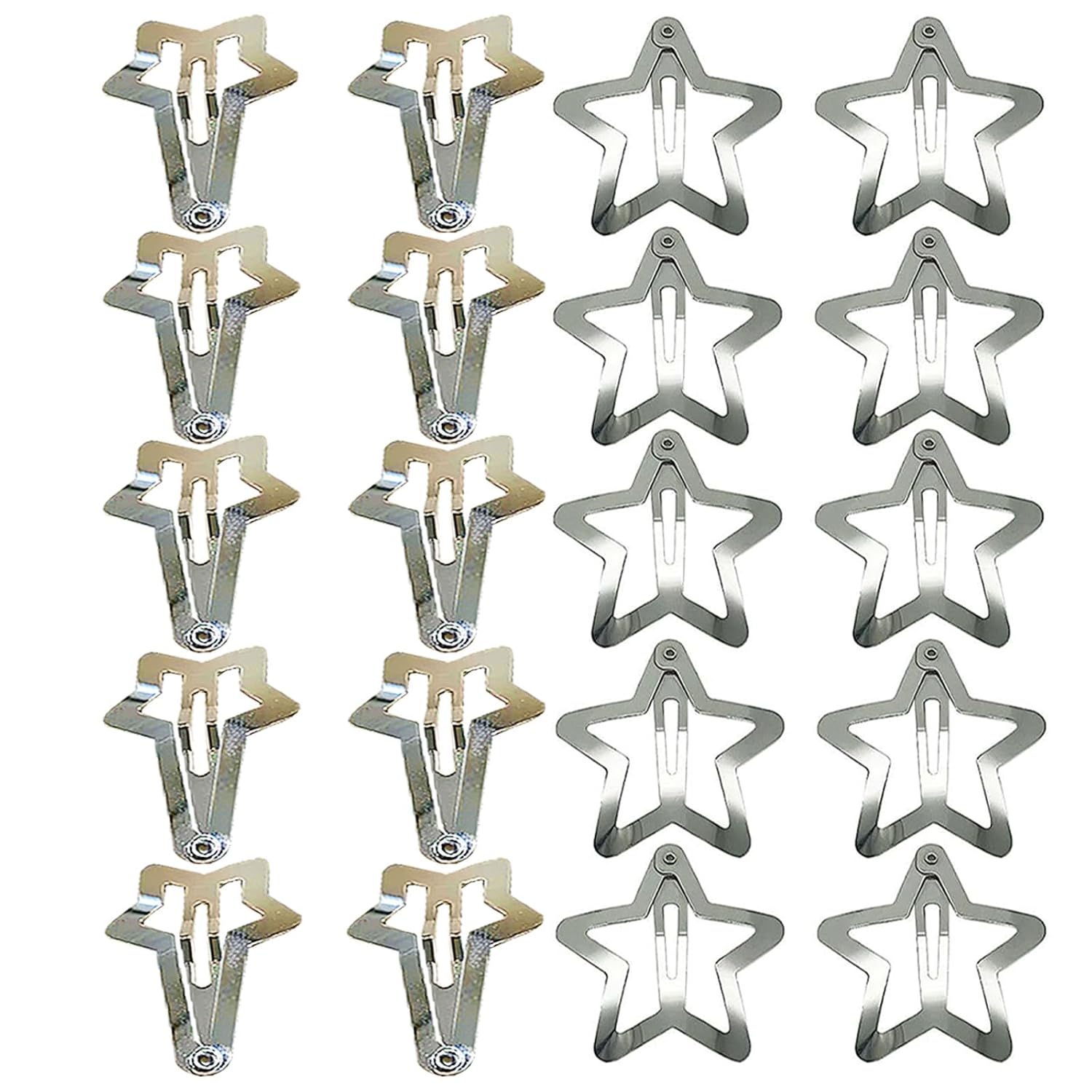 20 pinzas para el cabello Y2K de 1.57 pulgadas, accesorios plateados para el cabello de niña de los años 2000, pinzas de estrellas, pasadores de