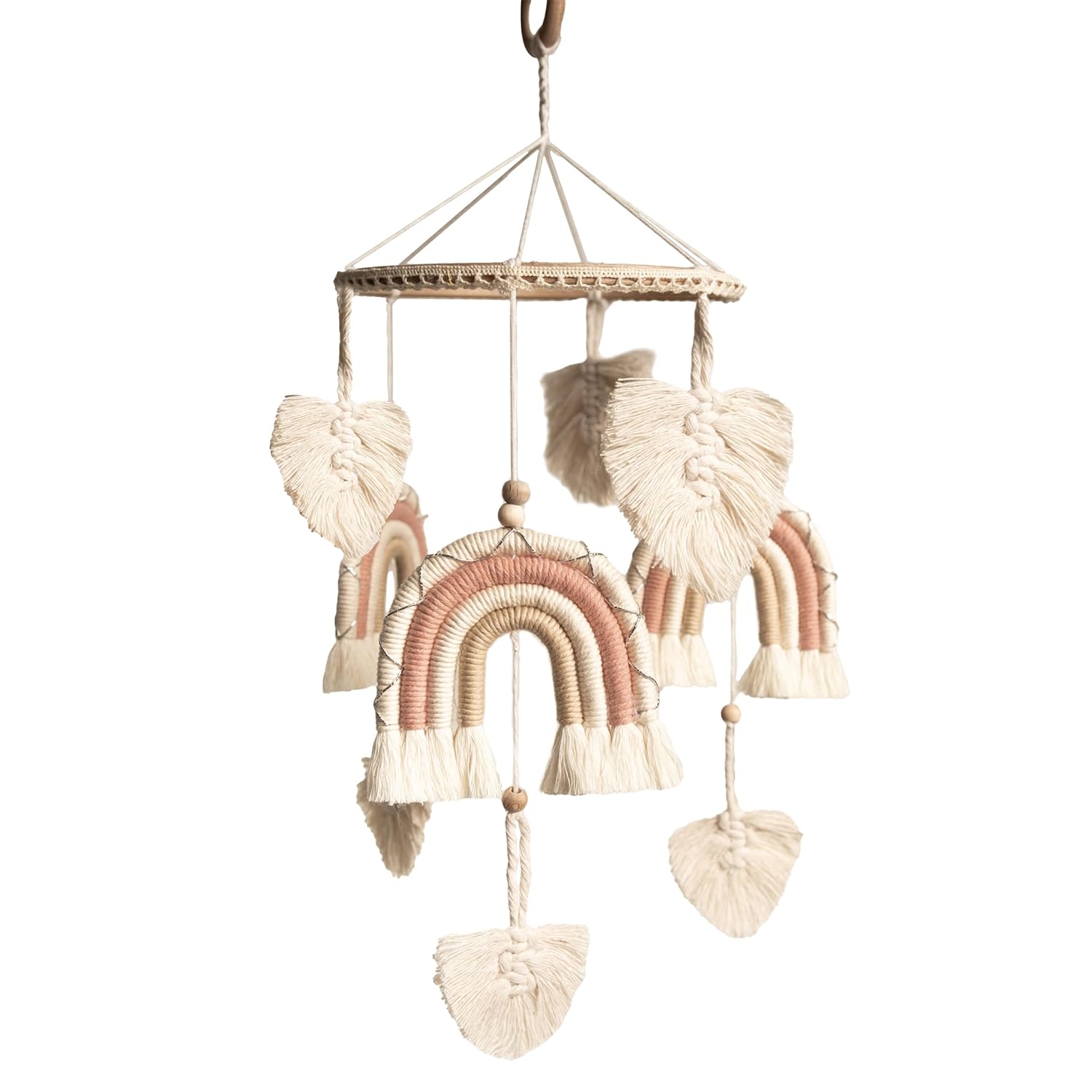 Móvil de cuna para niñas, móvil de bebé arcoíris, móvil hecho a mano para cuna, móvil de macramé para cuna, móvil de cuna bohemio, móvil de cuna