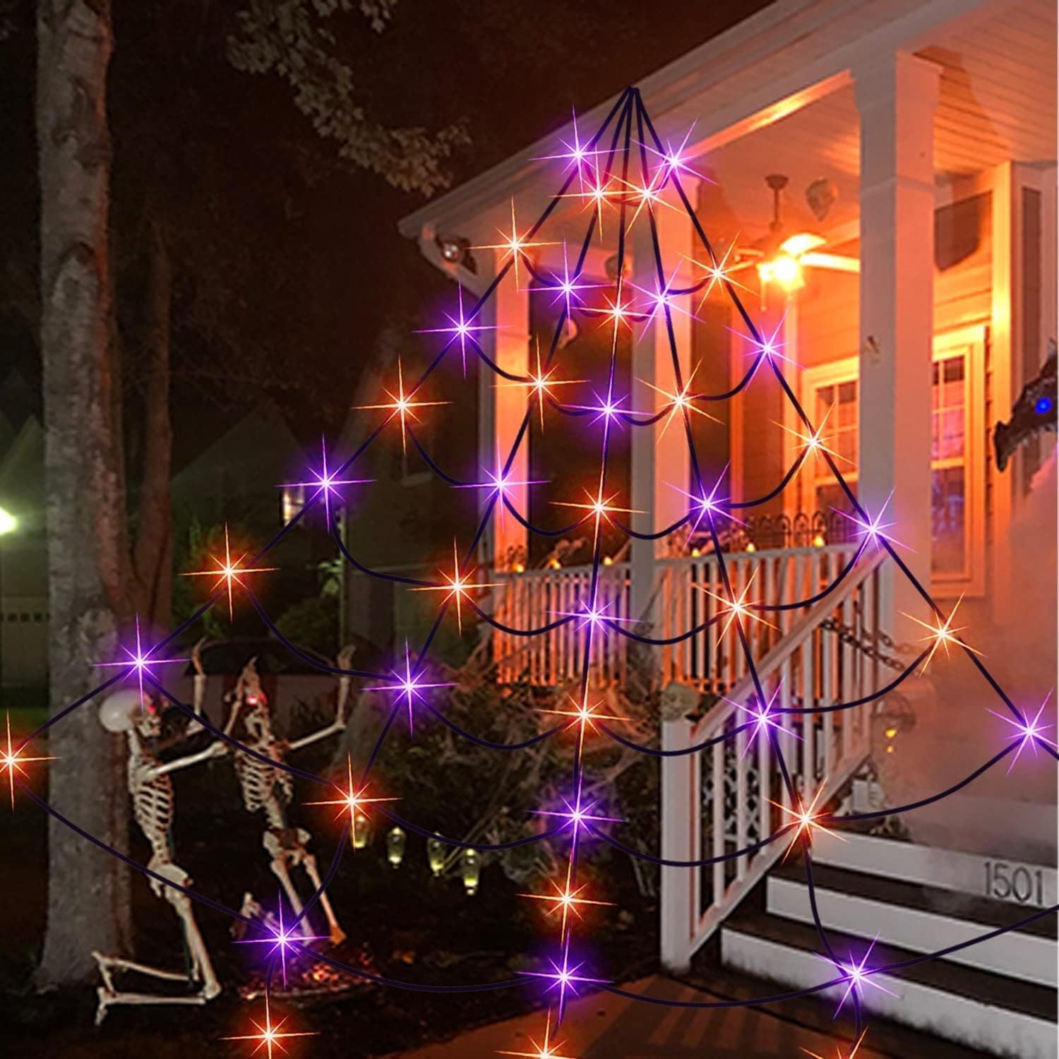Dazzle Bright 250 luces LED de telaraña de Halloween, 19.5 pies x 15 pies, decoraciones de Halloween gigantes para interiores y exteriores, casa,